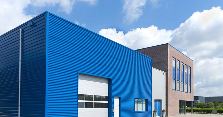 facade of modern blue business unit