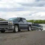 full size truck launching bass boat in the Arkansas river